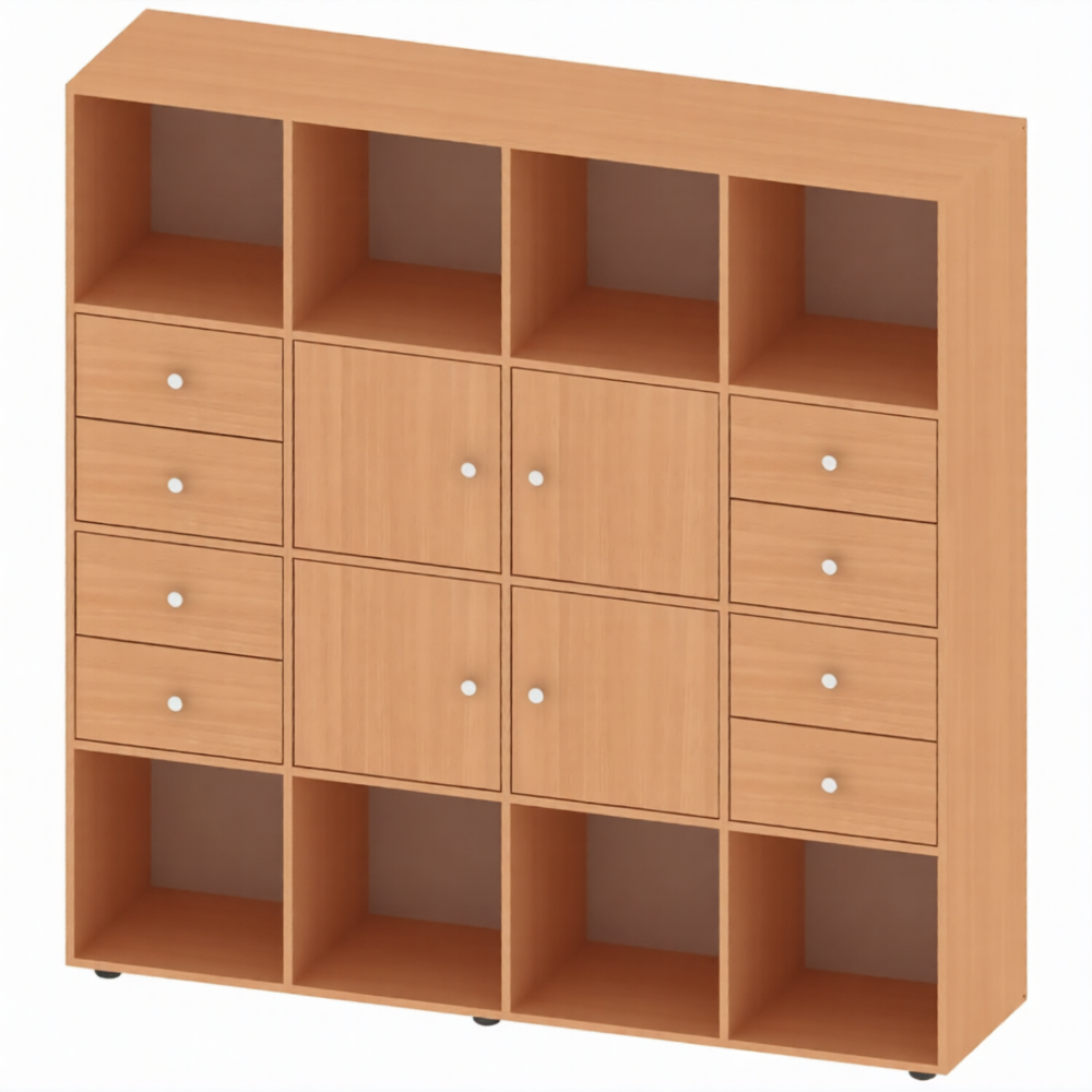 Стеллаж полуоткрытый многосекционный 16 секций СТ-ТР-7, Бук Бавария Светлый