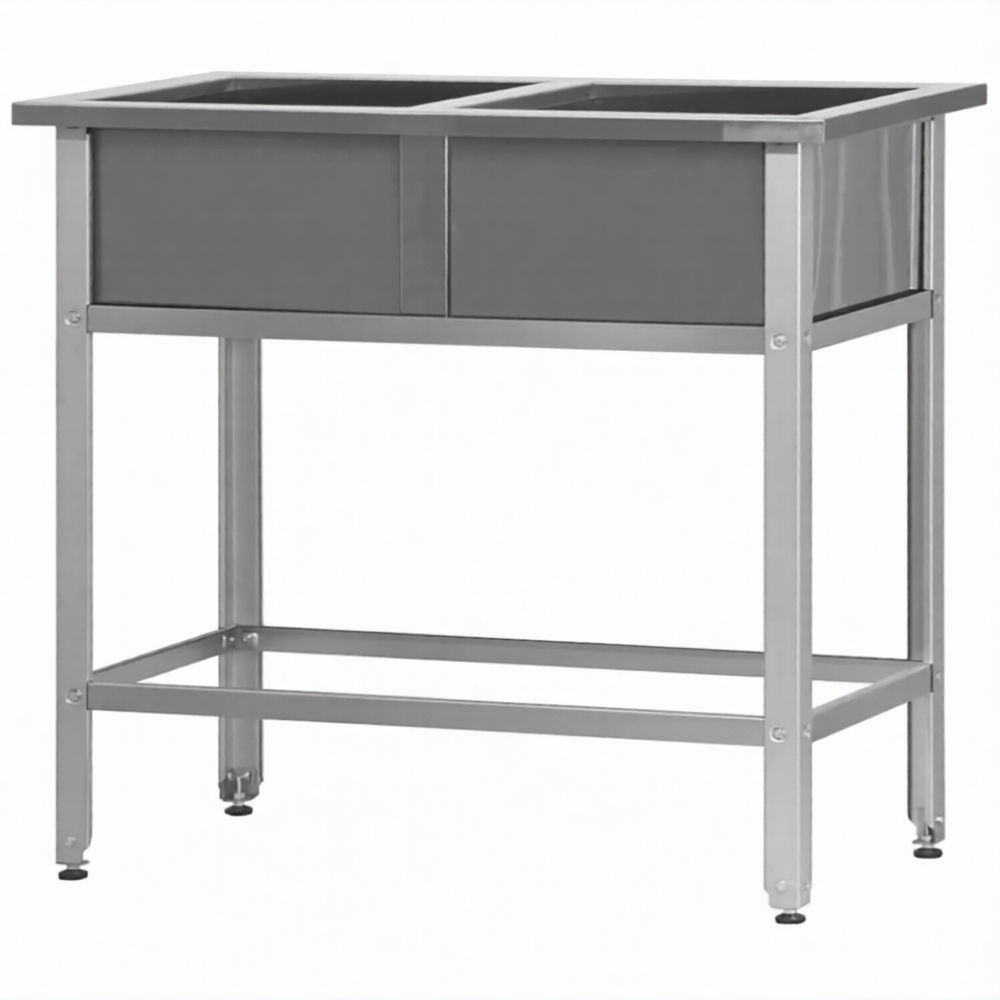 Ванна моечная ВМСн 800/2  2 м/о 700х700х400 (полка с отв., борт; ножка угл.)