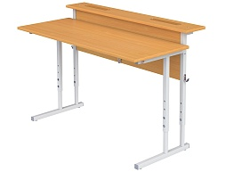 Стол с полкой и наклоном столешницы 0-35° школьный 2-местный 3-5 г/р регулируемый (бук, м/к серый, квадратная труба)