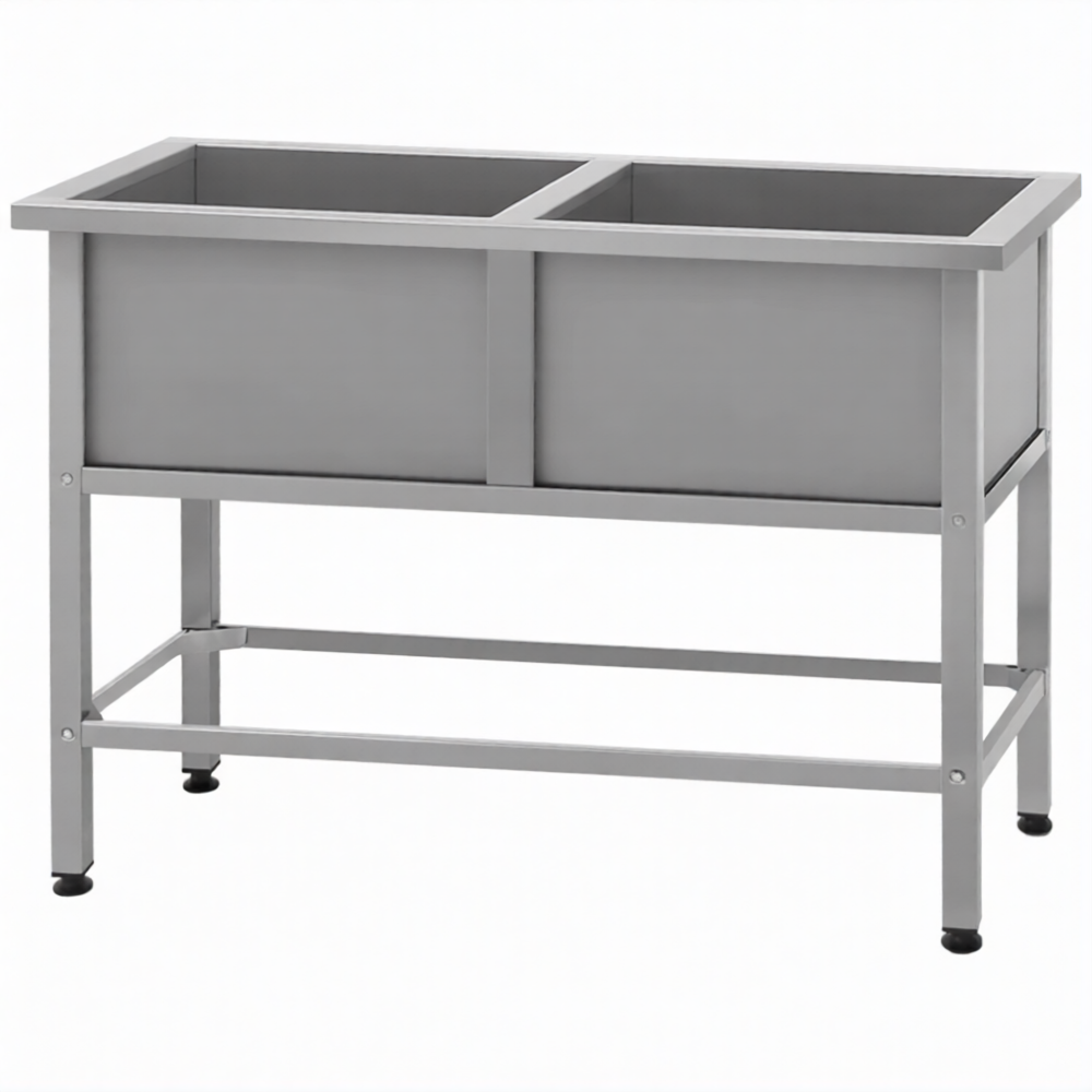 Ванна моечная ВМСн 700/2  2 м/о 600х600х350 (полка 2 отв. борт; ножка проф. тр. 40х40)