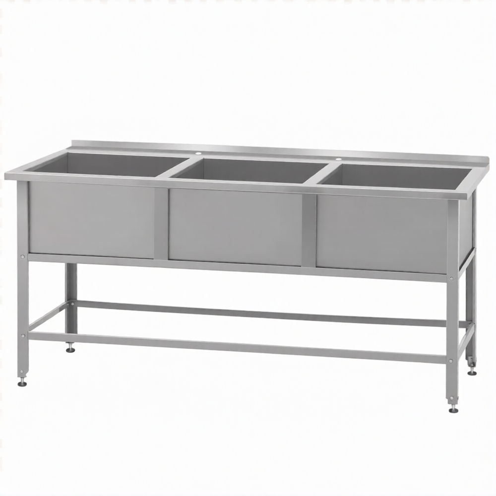 Ванна моечная ВМСн 530/3 (860х1490х530)  3 м/о 430х430х300 (ножка угловая)