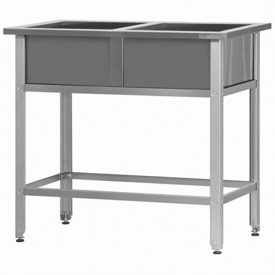 Ванна моечная ВМСн 800/2  2 м/о 700х700х400 (полка с отв., борт; ножка угл.)