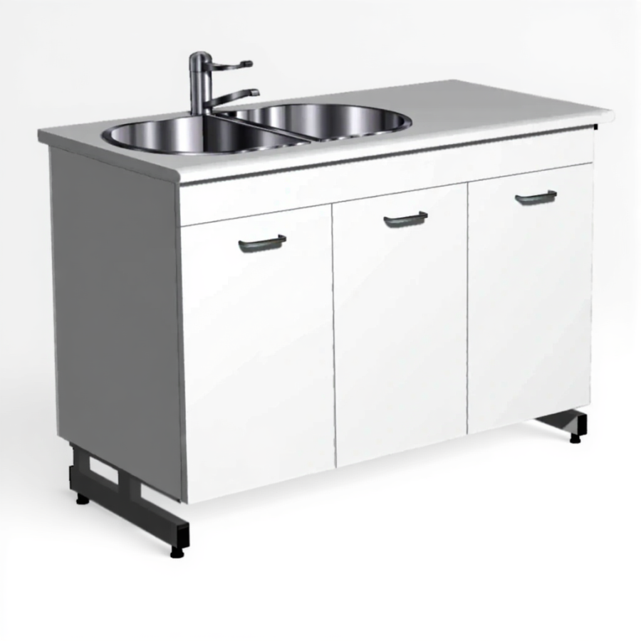 Стол-мойка СТм-206 «Премиум» 1200 (корпус ЛДСП серый, столешница постформинг серый, каркас серый)