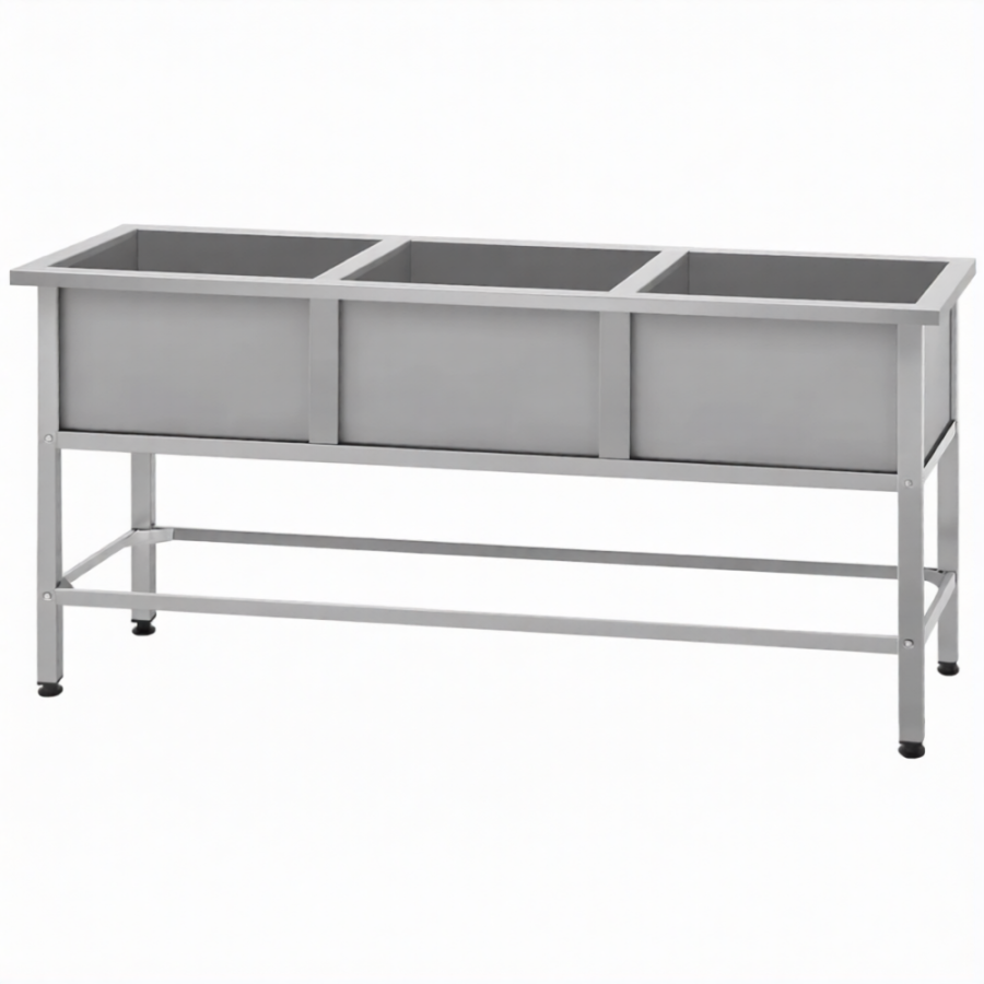 Ванна моечная ВМСн 630/3  3 м/о 530х530х350 (полка 2 отв. борт; ножка проф. тр. 40х40)