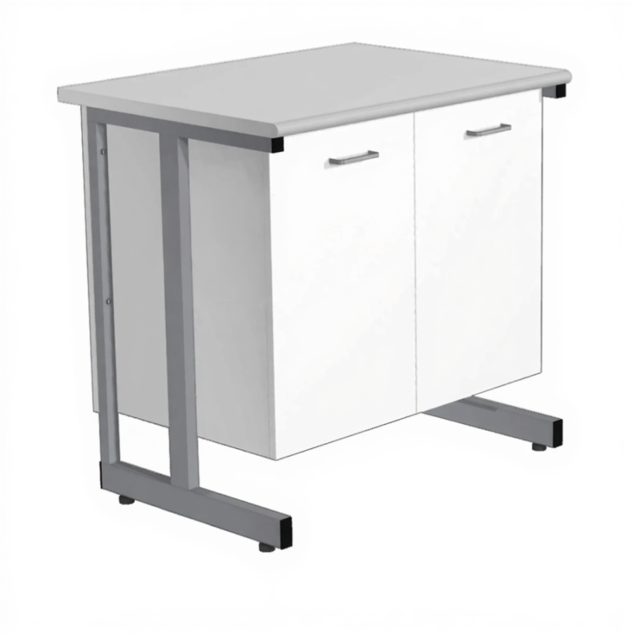 Стол-тумба СЛ-211 «Премиум» (корпус металл белый, столешница постформинг серый, каркас серый)