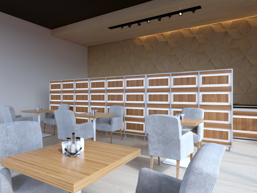 Перегородка 3-х секционная стандарт EcoWood (ЭкоВуд) с подсветкой 1900х150х2025 мм