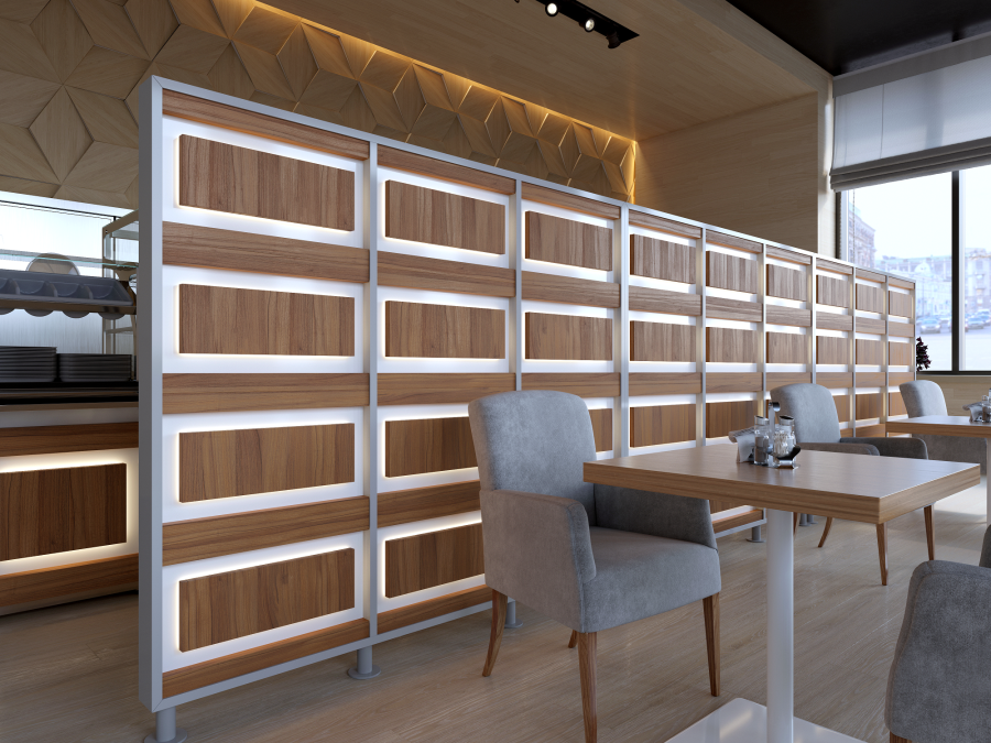 Перегородка 3-х секционная стандарт EcoWood (ЭкоВуд) с подсветкой 1900х150х2025 мм