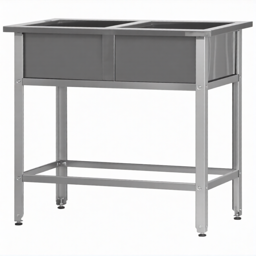 Ванна моечная ВМСн 800/2  2 м/о 700х700х400 (полка с отв., борт; ножка угл.)