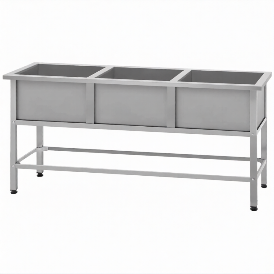 Ванна моечная ВМСн 630/3  3 м/о 530х530х350 (полка 2 отв. борт; ножка проф. тр. 40х40)