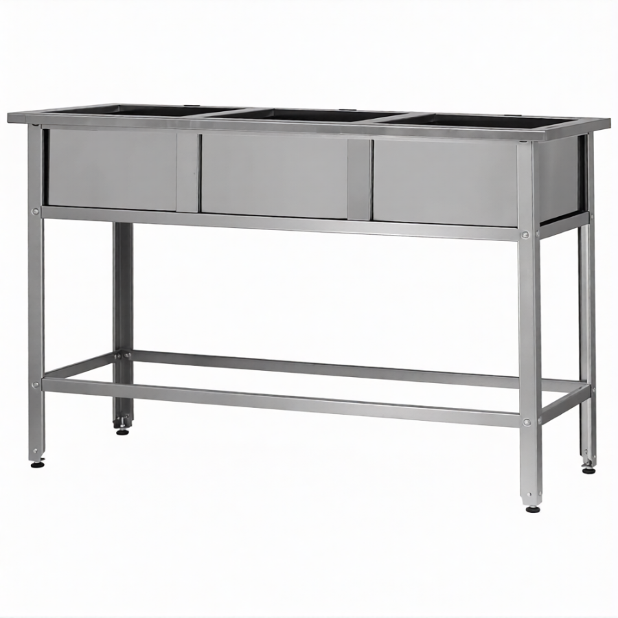 Ванна моечная ВМСн 630/3  3 м/о 530х530х350 (полка с 2-мя отв., борт; ножка угл.)