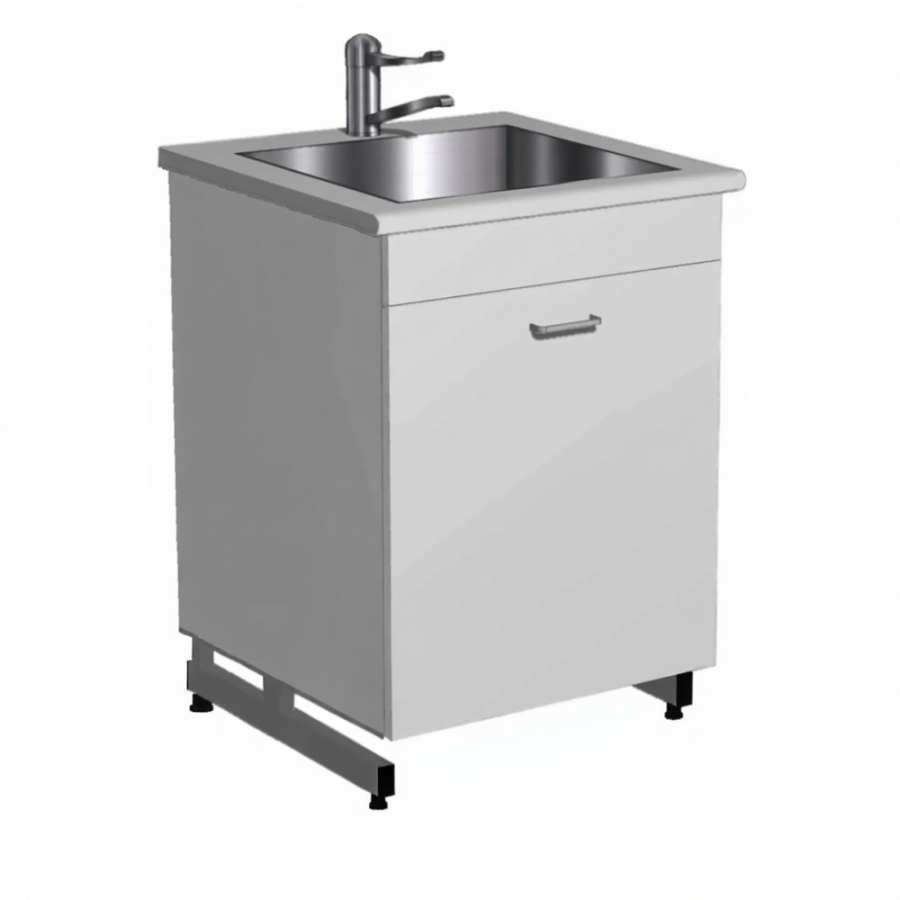 Стол-мойка СТм-204 «Премиум» 600 (корпус ЛДСП серый, столешница постформинг серый, каркас серый)