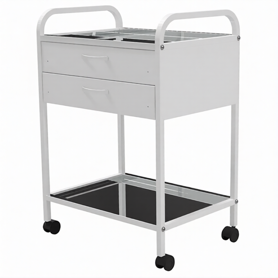 Стол медицинский инструментальный СМИ-02-02 (полки нерж., колёса серая резина)