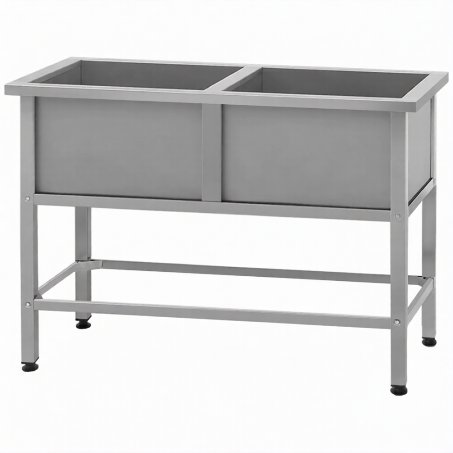 Ванна моечная ВМСн 800/2  2 м/о 700х700х400 (полка 2 отв. борт; ножка проф. тр. 40х40)