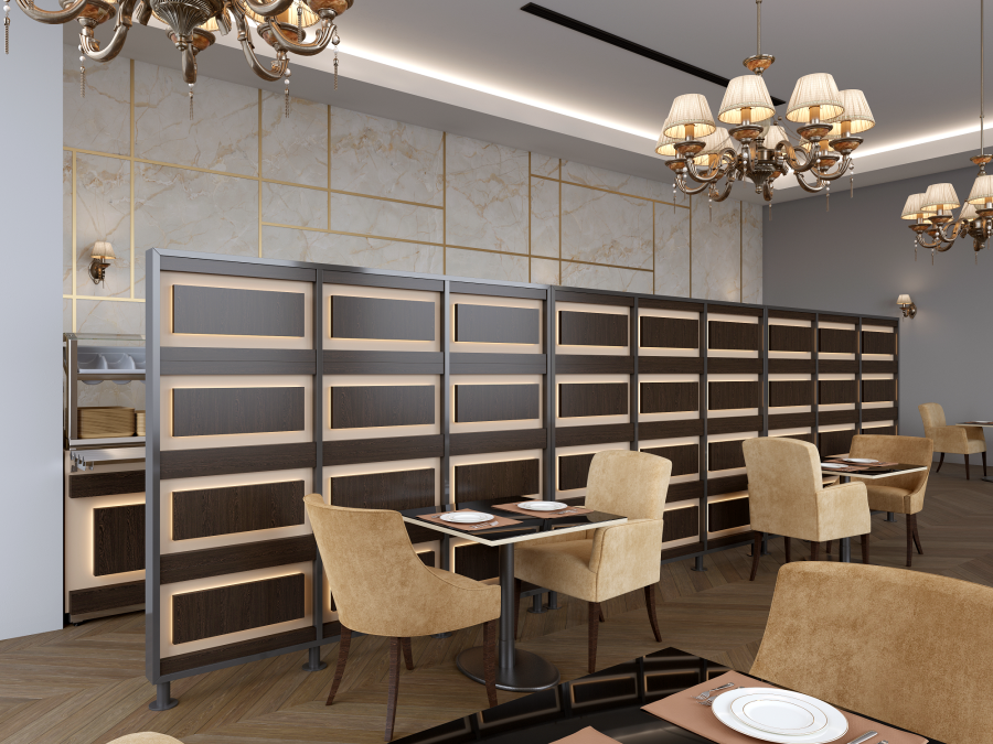 Перегородка 3-х секционная стандарт EcoWood (ЭкоВуд) с подсветкой 1900х150х2025 мм