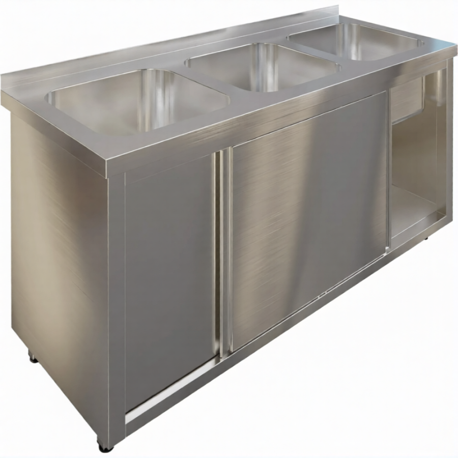 Стол производственный купе СПЗК3М-17/6-Б с моечной ванной и бортом